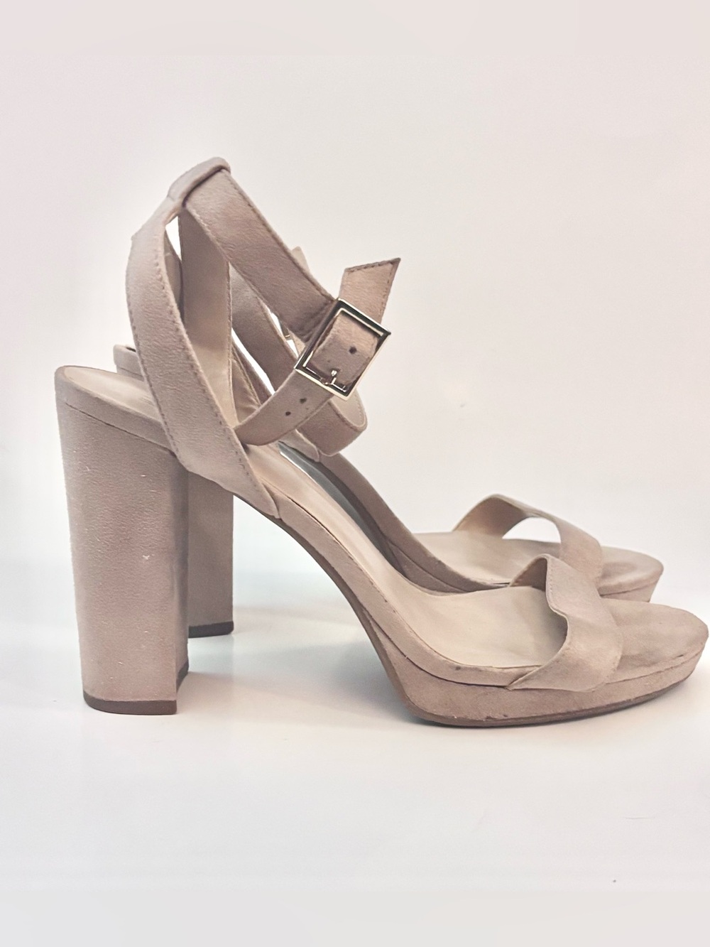 Mix No. 6 Neutral Beige Suede Block Heel Sandals